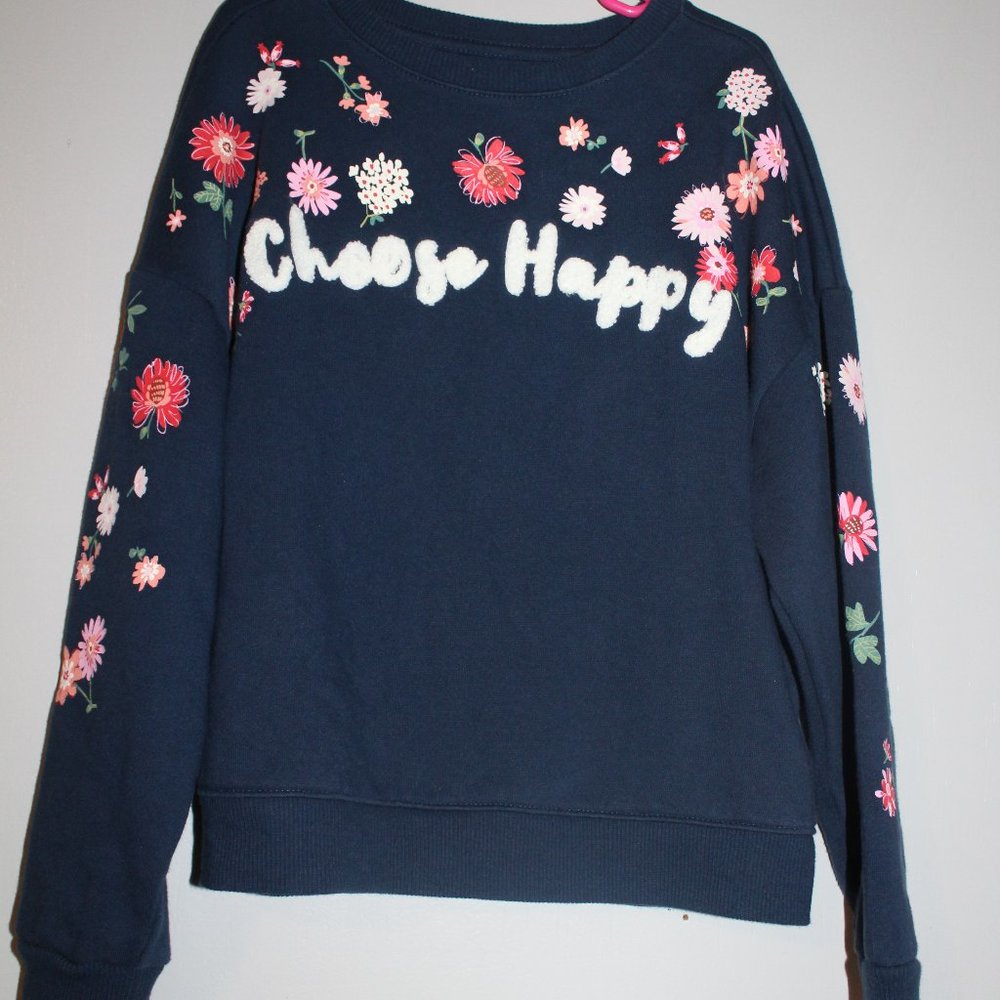 Wonder Nation Girls Navy Floral Long Sleeve Sweater Size 7/8